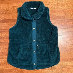 SONOMA Faux Fur Sherpa Vest Teal Green Button Front Collared Pockets Size‎ L
